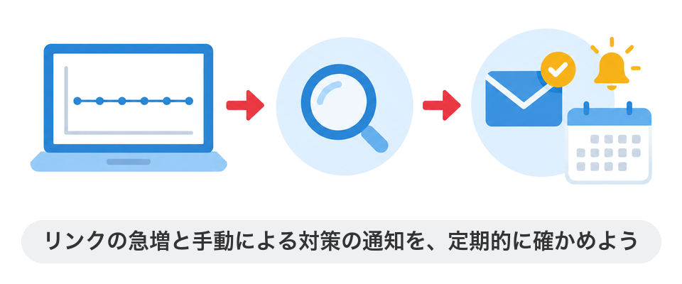 リンクの急増と手動による対策の通知を、定期的に確かめよう